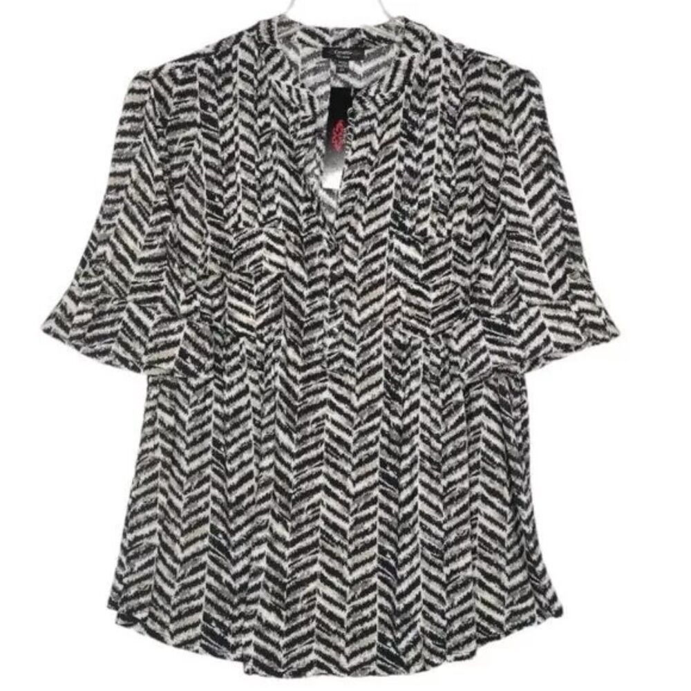 Cocomo Women's Plus Size 2X Black Multi Animal Print Pintuck 3/4 Sleeve Top